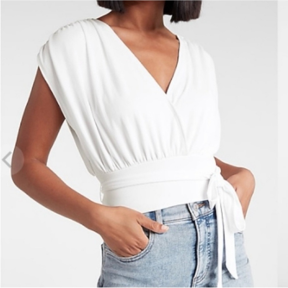 NWT Express White V-Neck Wrap Blouse - Size: Large
